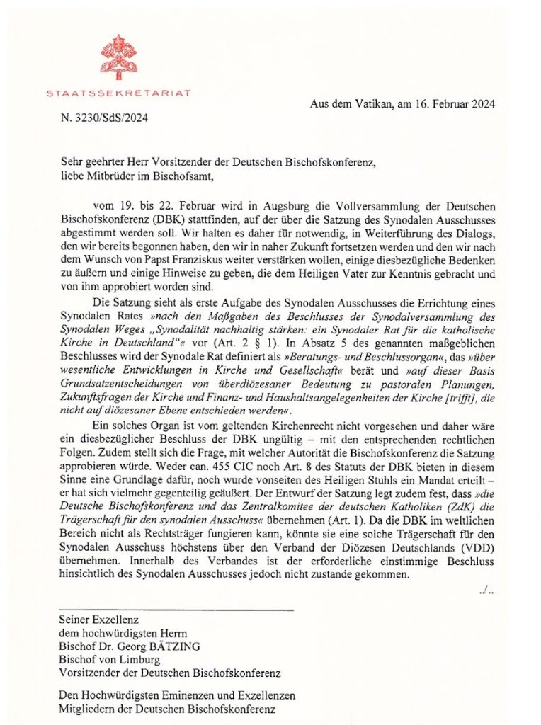 Papa acaba com cisma na Alemanha: texto completo da carta do Vaticano