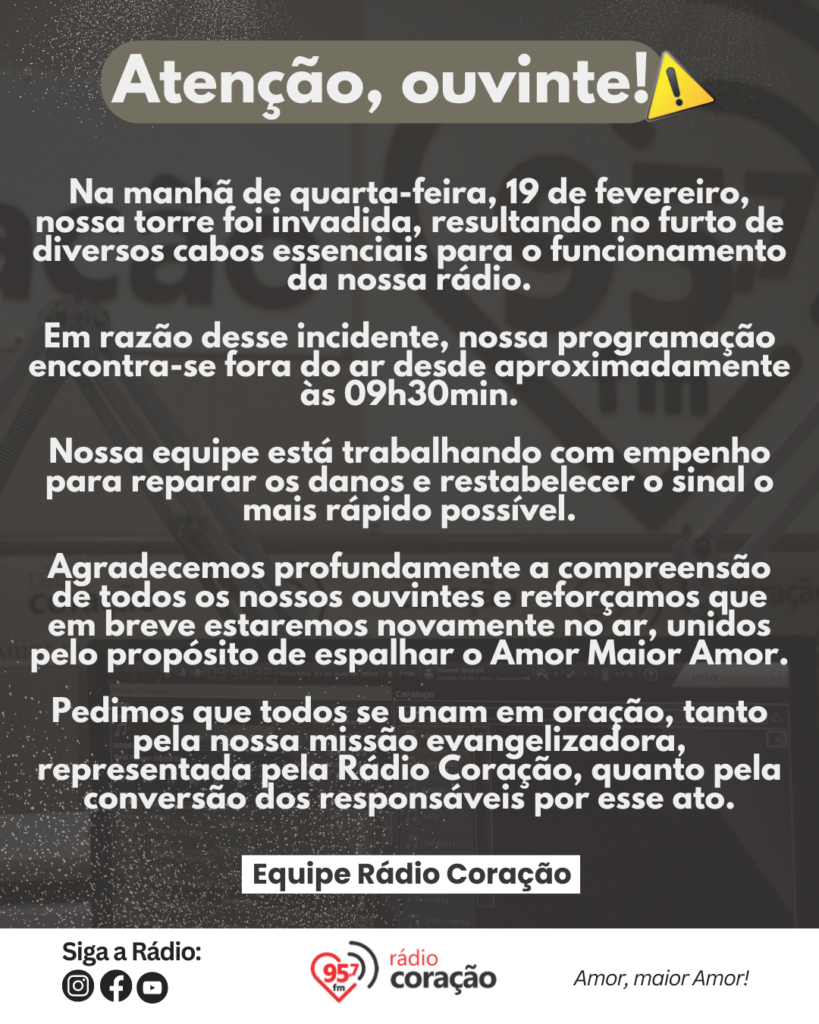 Comunicado oficial sobre a saída do ar no dia 19 de fevereiro